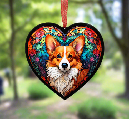 Corgi Stained Glass Effect Heart Suncatcher